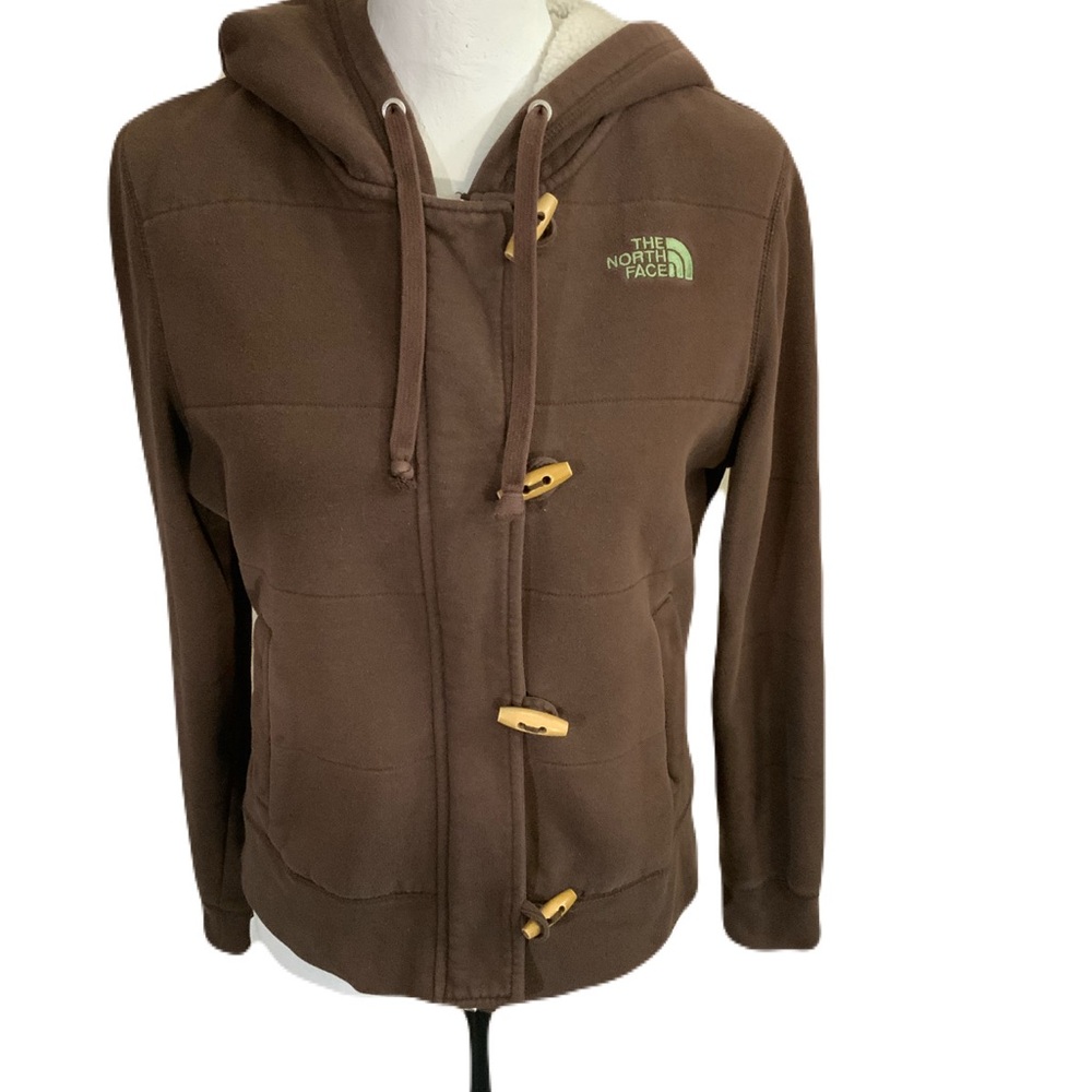 The North Face Brown Sherpa-Lined Hoodie with toggle buttons